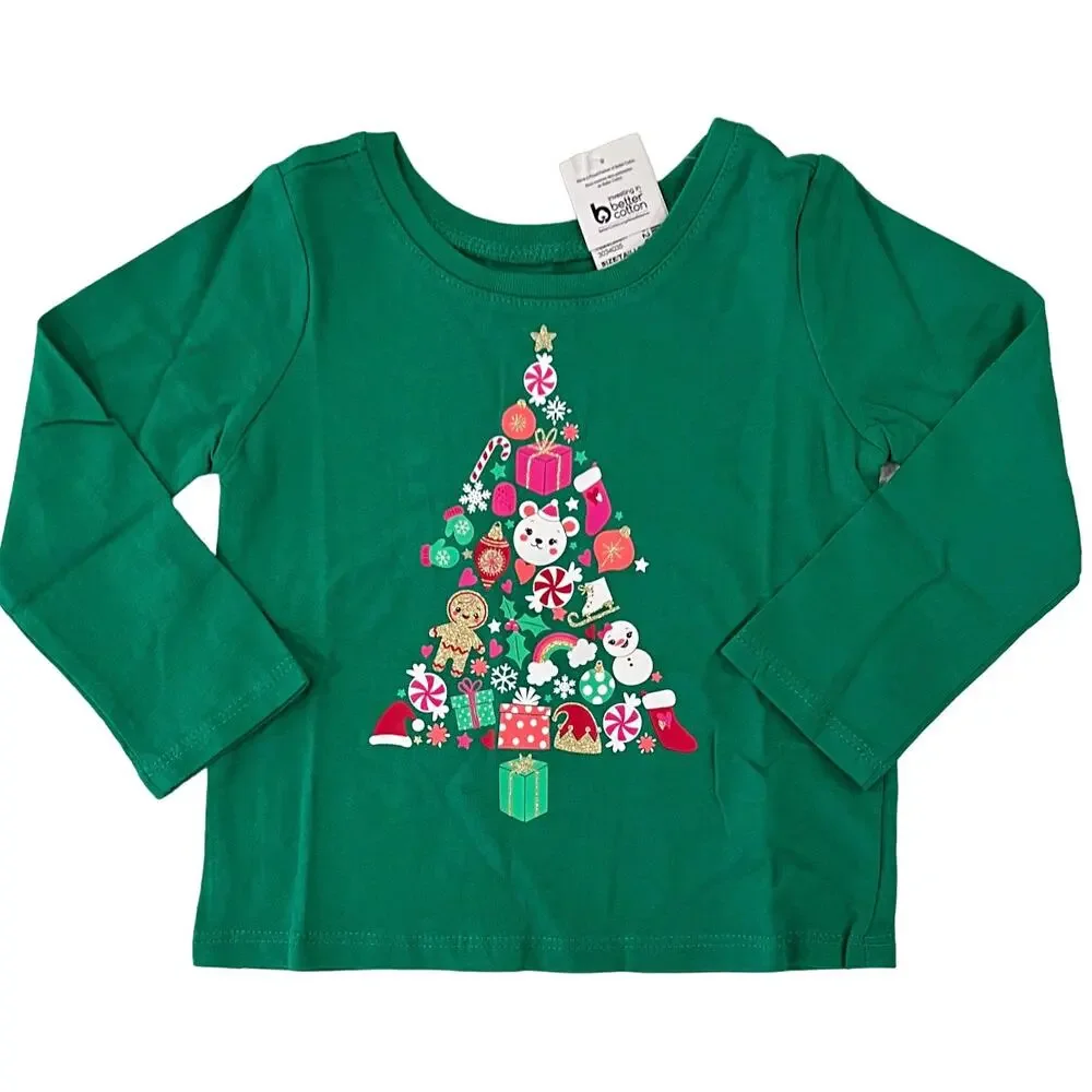 NWT Children's Place Girls' Green W/Christmas Tree Graphic Tee - SIZE 12-18M